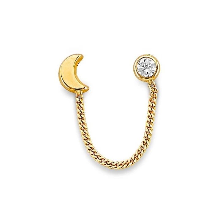 NEW 14K YELLOW GOLD MOON CRAWLER STUD EARRINGS WITH SCREW BACK (1 of 2)