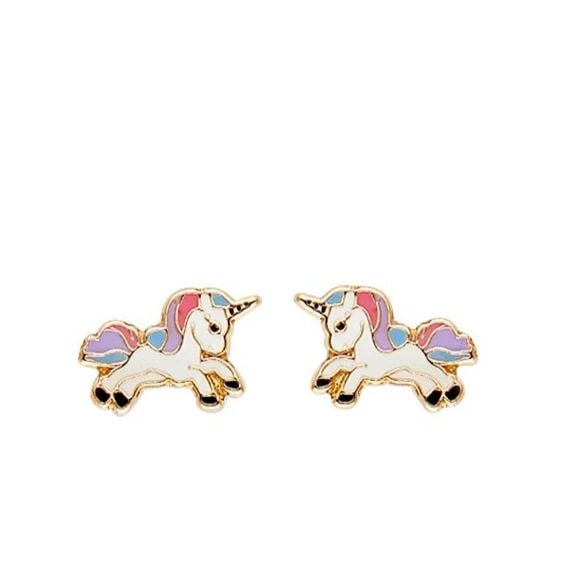 NEW 14K YELLOW GOLD ENAMEL UNICON EARRINGS WITH SCREW BACK: NEW 14K YELLOW GOLD ENAMEL UNICON EARRINGS WITH SCREW BACKENAMEL UNICON EARRINGS WITH SCREW BACKNEW 14KYELLOW GOLD