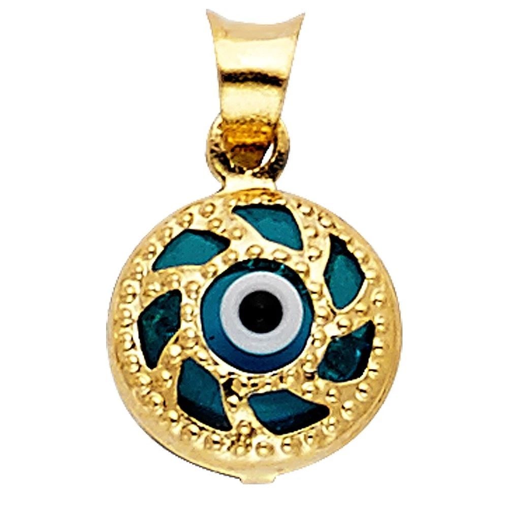 NEW 14K YELLOW GOLD EVIL EYE PENDANT: NEW 14K YELLOW GOLD EVIL EYE PENDANTEVIL EYE PENDANTNEW 14KYELLOW GOLDHeight : 9 mmWidth : 9 mmApx. WEIGHT : 0.5g