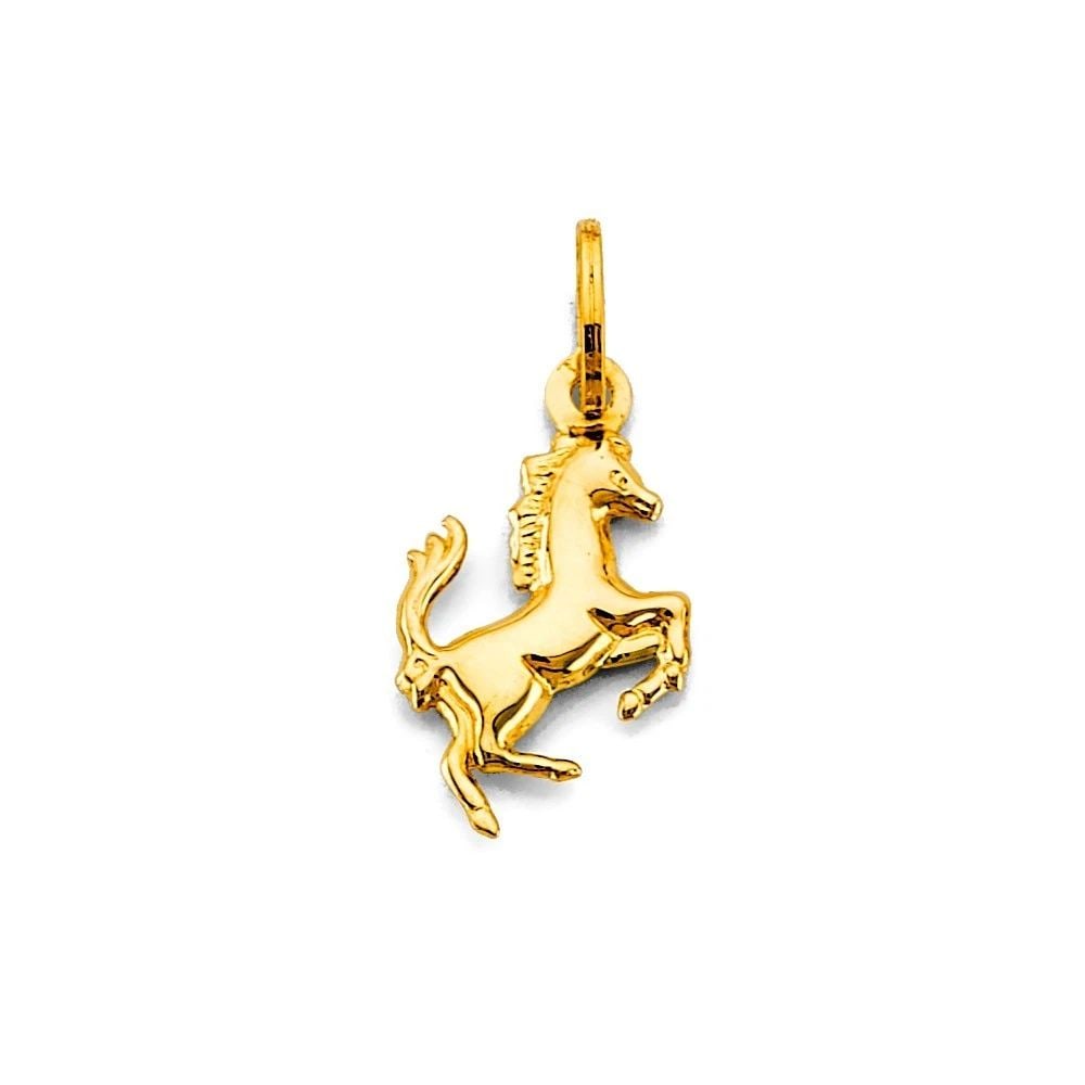NEW 14K YELLOW GOLD SMALL HORSE PENDANT: NEW 14K YELLOW GOLD SMALL HORSE PENDANTSMALL HORSE PENDANTNEW 14KYELLOW GOLDHeight : 23 mmWidth : 12 mmApx. WEIGHT : 0.6g