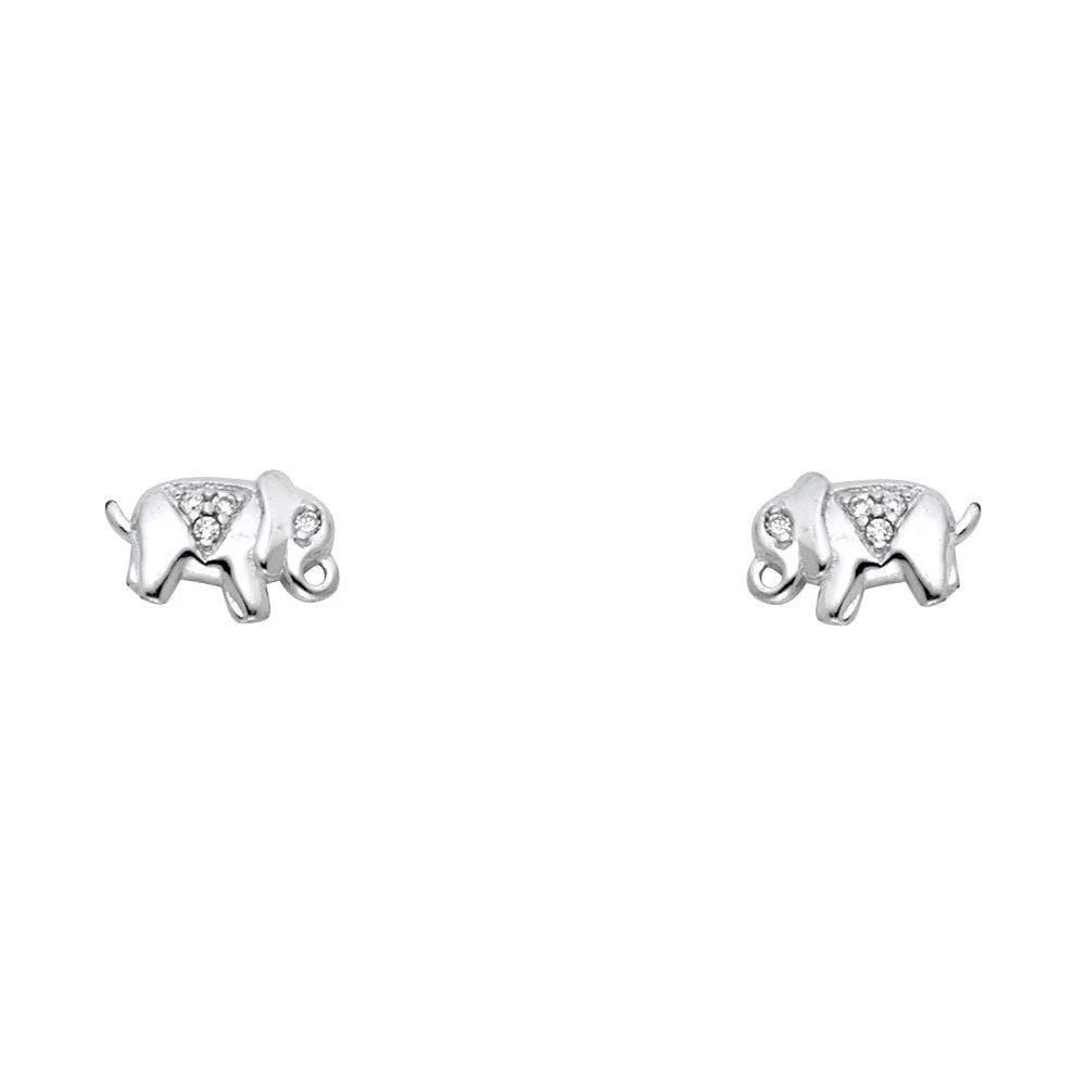 NEW 14K WHITE GOLD ELEPHANT STUD EARRINGS WITH SCREW BACK: NEW 14K WHITE GOLD ELEPHANT STUD EARRINGS WITH SCREW BACKELEPHANT STUD EARRINGS WITH SCREW BACKNEW 14KWHITE GOLD