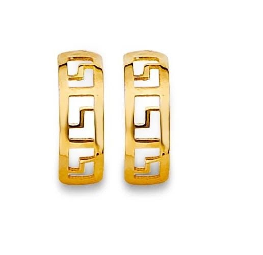 NEW 14K YELLOW GOLD GREEK DESIGN STUD EARRINGS WITH SCREW BACK: NEW 14K YELLOW GOLD GREEK DESIGN STUD EARRINGS WITH SCREW BACKGREEK DESIGN STUD EARRINGS WITH SCREW BACKNEW 14KYELLOW GOLD