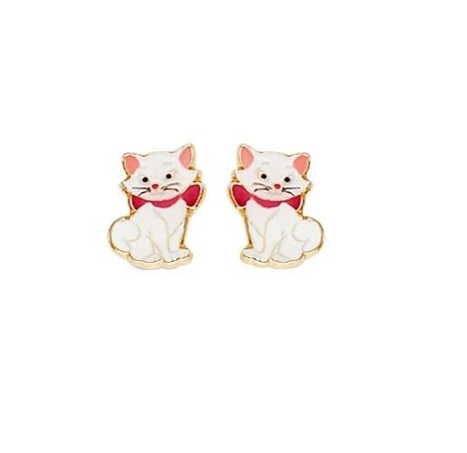 NEW 14K YELLOW GOLD ENAMEL CAT EARRINGS WITH SCREW BACK (1 of 2)