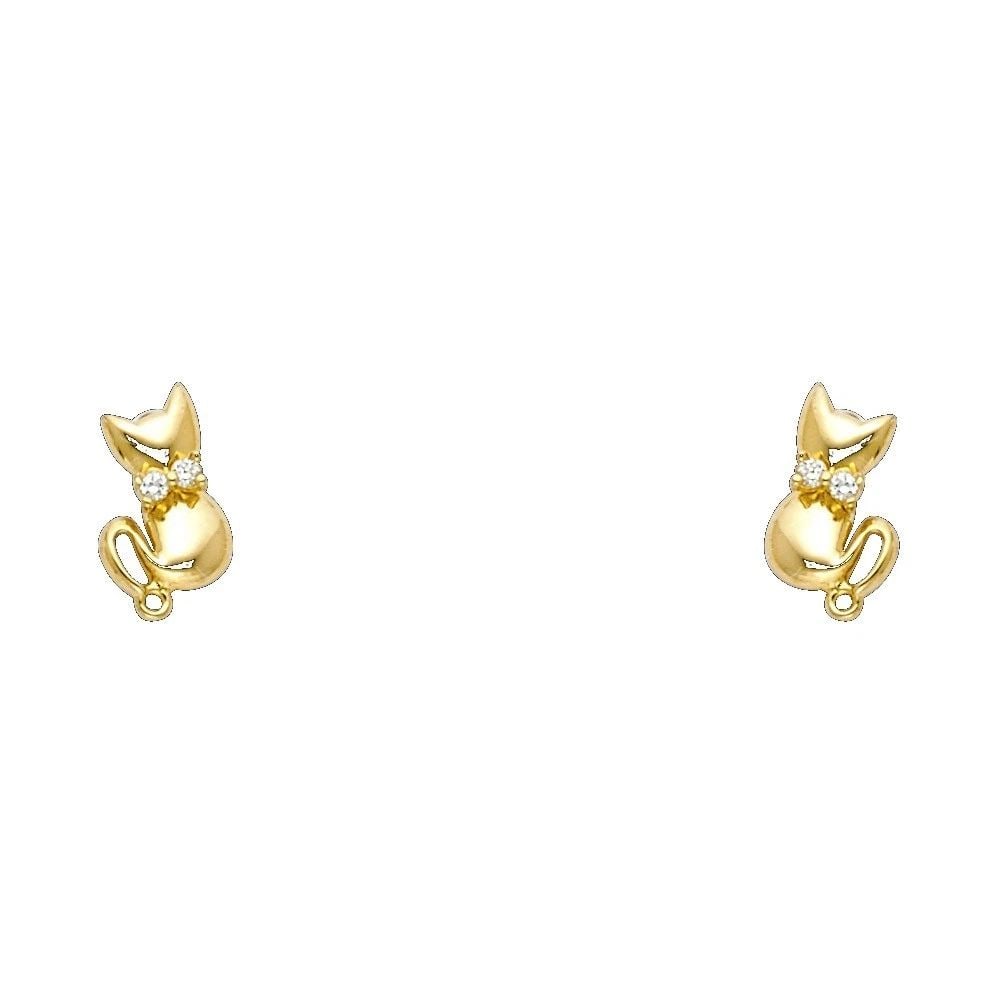 NEW 14K YELLOW GOLD CAT STUD EARRINGS WITH SCREW BACK: NEW 14K YELLOW GOLD CAT STUD EARRINGS WITH SCREW BACKCAT STUD EARRINGS WITH SCREW BACKNEW 14KYELLOW GOLD