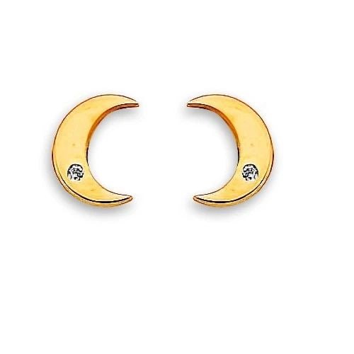 NEW 14K YELLOW GOLD MOON STUD EARRINGS WITH SCREW BACK: NEW 14K YELLOW GOLD MOON STUD EARRINGS WITH SCREW BACKMOON STUD EARRINGS WITH SCREW BACKNEW 14KYELLOW GOLD
