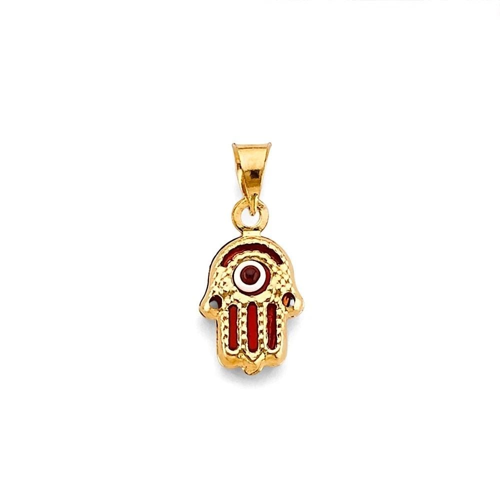 NEW 14K YELLOW GOLD EVIL EYE HAMSA PENDANT: NEW 14K YELLOW GOLD EVIL EYE HAMSA PENDANTEVIL EYE HAMSA PENDANTNEW 14KYELLOW GOLDHeight : 18 mmWidth : 8 mmApx. WEIGHT : 0.6g