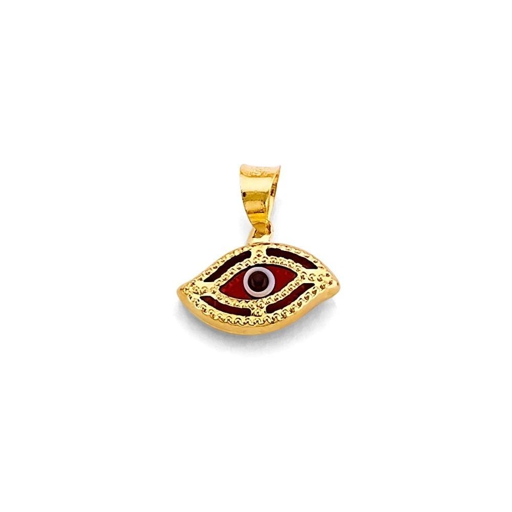 NEW 14K YELLOW GOLD EVIL EYE PENDANT: NEW 14K YELLOW GOLD EVIL EYE PENDANTEVIL EYE PENDANTNEW 14KYELLOW GOLDHeight : 13 mmWidth : 13 mmApx. WEIGHT : 0.6g