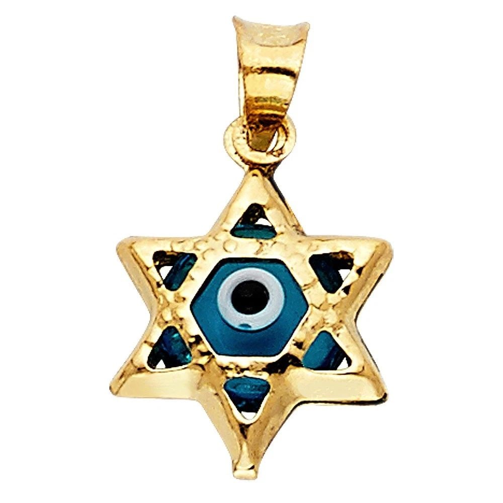 NEW 14K YELLOW GOLD EVIL EYE STAR PENDANT: NEW 14K YELLOW GOLD EVIL EYE STAR PENDANTEVIL EYE STAR PENDANTNEW 14KYELLOW GOLDHeight : 12 mmWidth : 11 mmApx. WEIGHT : 0.6g