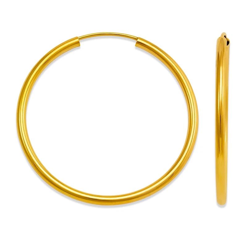NEW 14K YELLOW GOLD 2MM ROUND TUBE HOOP EARRINGS (1 of 2)