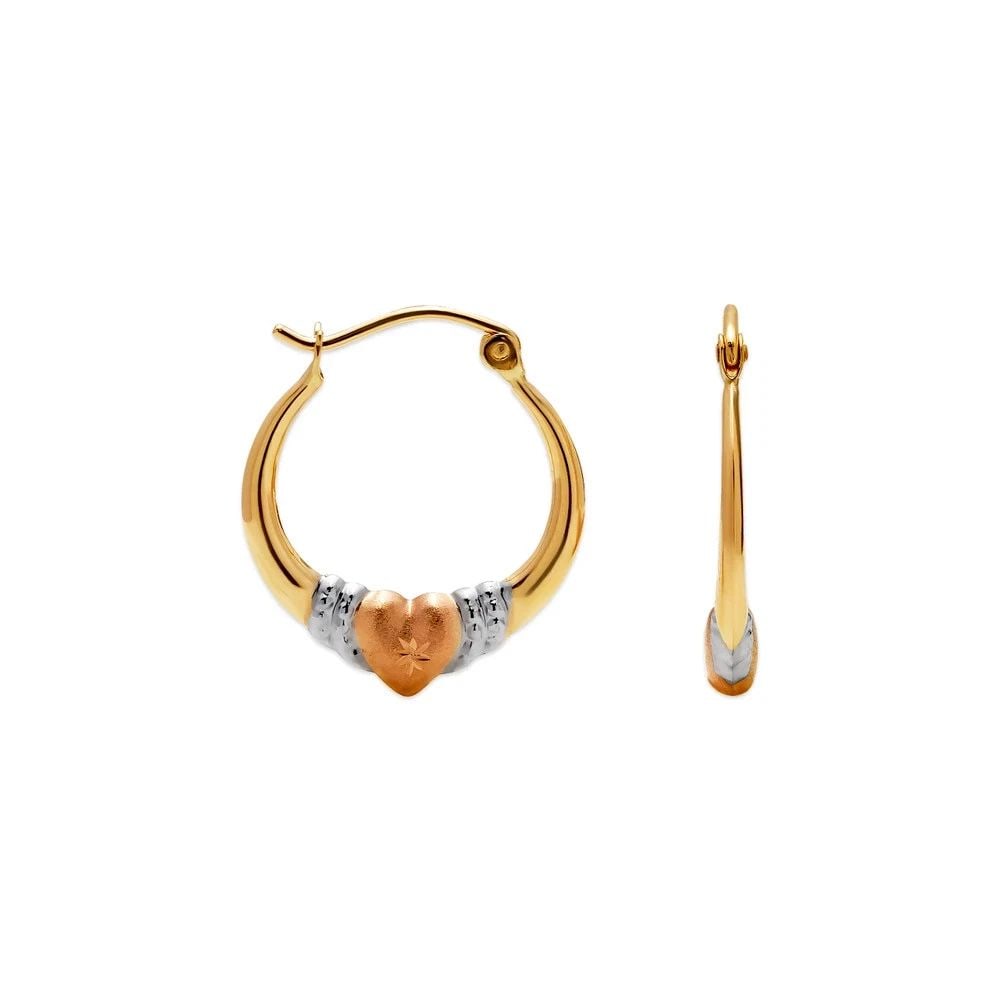 NEW 14K TRICOLOR GOLD HOLLOW BABY SHRIMP HOOP EARRINGS: NEW 14K TRICOLOR GOLD HOLLOW BABY SHRIMP HOOP EARRINGSHOLLOW BABY SHRIMP HOOP EARRINGSNEW 14KTRICOLOR GOLDWidth: Approx. 20mmApx WEIGHT: 0.6g