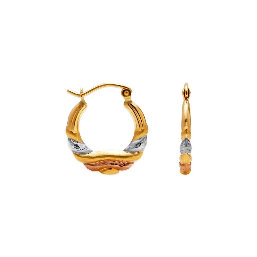 NEW 14K TRICOLOR GOLD HOLLOW BABY SHRIMP HOOP EARRINGS (1 of 2)