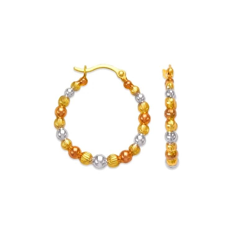 NEW 14K TRICOLOR GOLD HOLLOW SUPER LIGHT SHRIMP HOOP EARRINGS (1 of 2)