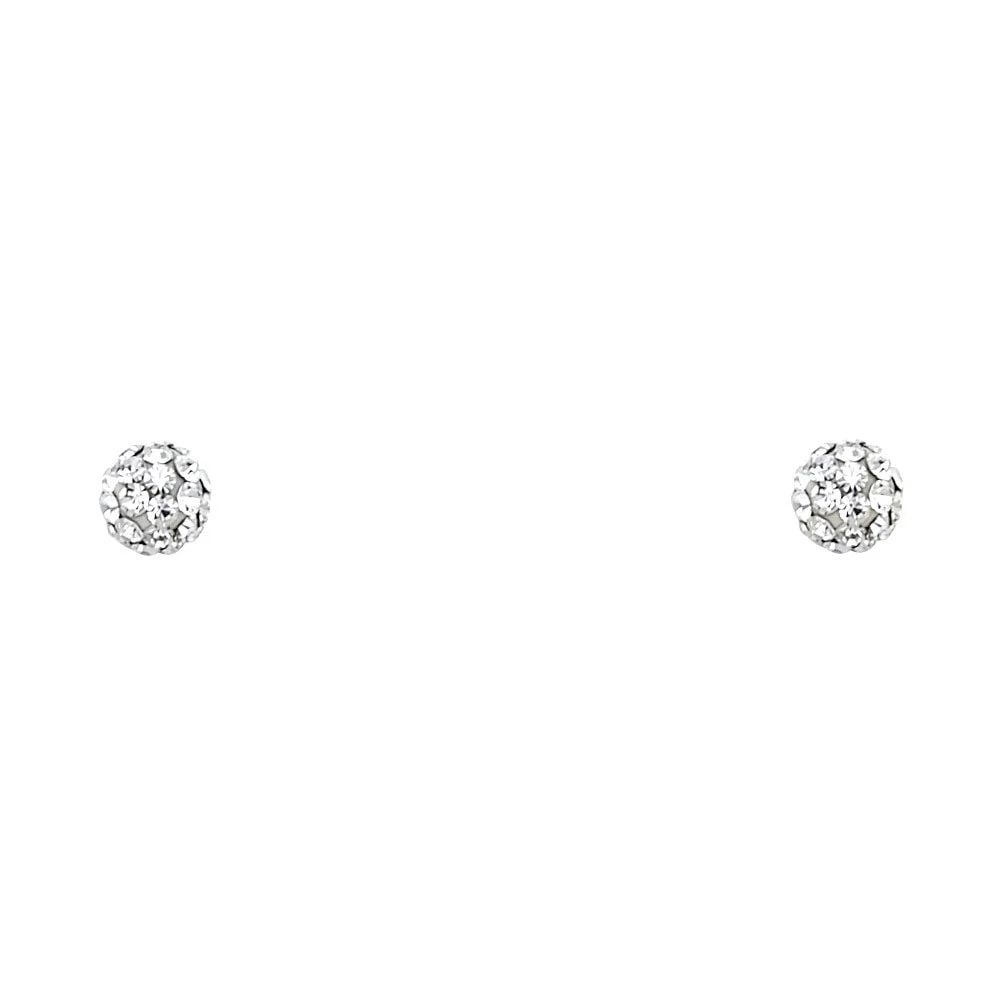 NEW 14K WHITE GOLD 4MM WHITE CRYSTAL BALL SCREW BACK STUD EARRINGS (1 of 2)