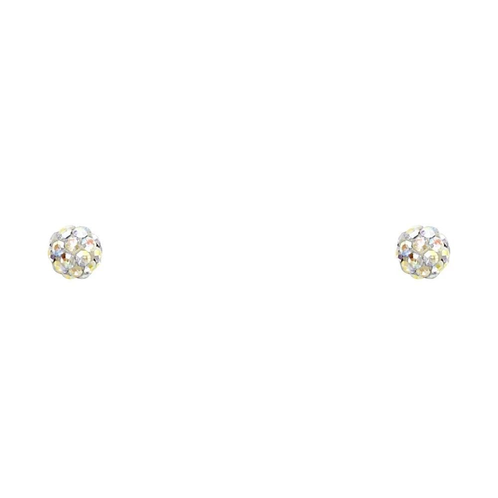 NEW 14K YELLOW GOLD 4MM RAINBOW CRYSTAL BALL SCREW BACK STUD EARRINGS (1 of 2)