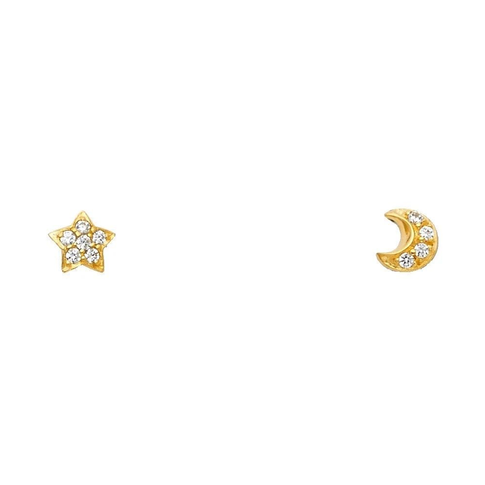 NEW 14K YELLOW GOLD STAR+MOON STUD EARRINGS WITH SCREW BACK: NEW 14K YELLOW GOLD STAR+MOON STUD EARRINGS WITH SCREW BACKSTAR+MOON STUD EARRINGS WITH SCREW BACKNEW 14KYELLOW GOLD