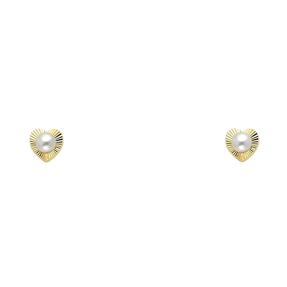 NEW 14K YELLOW GOLD 2.7MM PEARL DC HEART SCREW BACK STUD EARRINGS: NEW 14K YELLOW GOLD 2.7MM PEARL DC HEART SCREW BACK STUD EARRINGS2.7MM PEARL DC HEART SCREW BACK STUD EARRINGSNEW 14KYELLOW GOLD