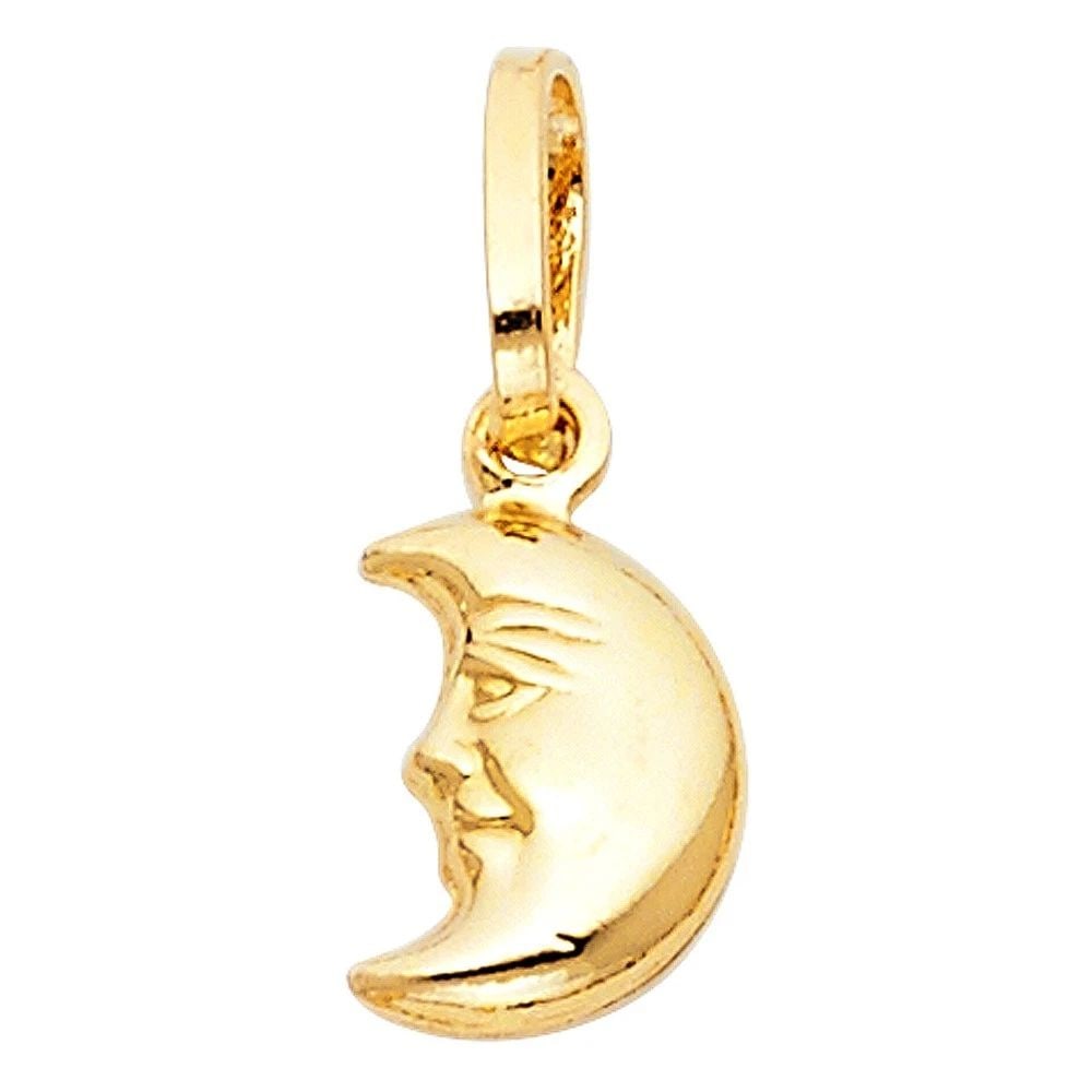 NEW 14K YELLOW GOLD HOLLOW MOON PENDANT: NEW 14K YELLOW GOLD HOLLOW MOON PENDANTHOLLOW MOON PENDANTNEW 14KYELLOW GOLDHeight : 10.5 mmWidth : 10 mmApx. WEIGHT : 0.5g