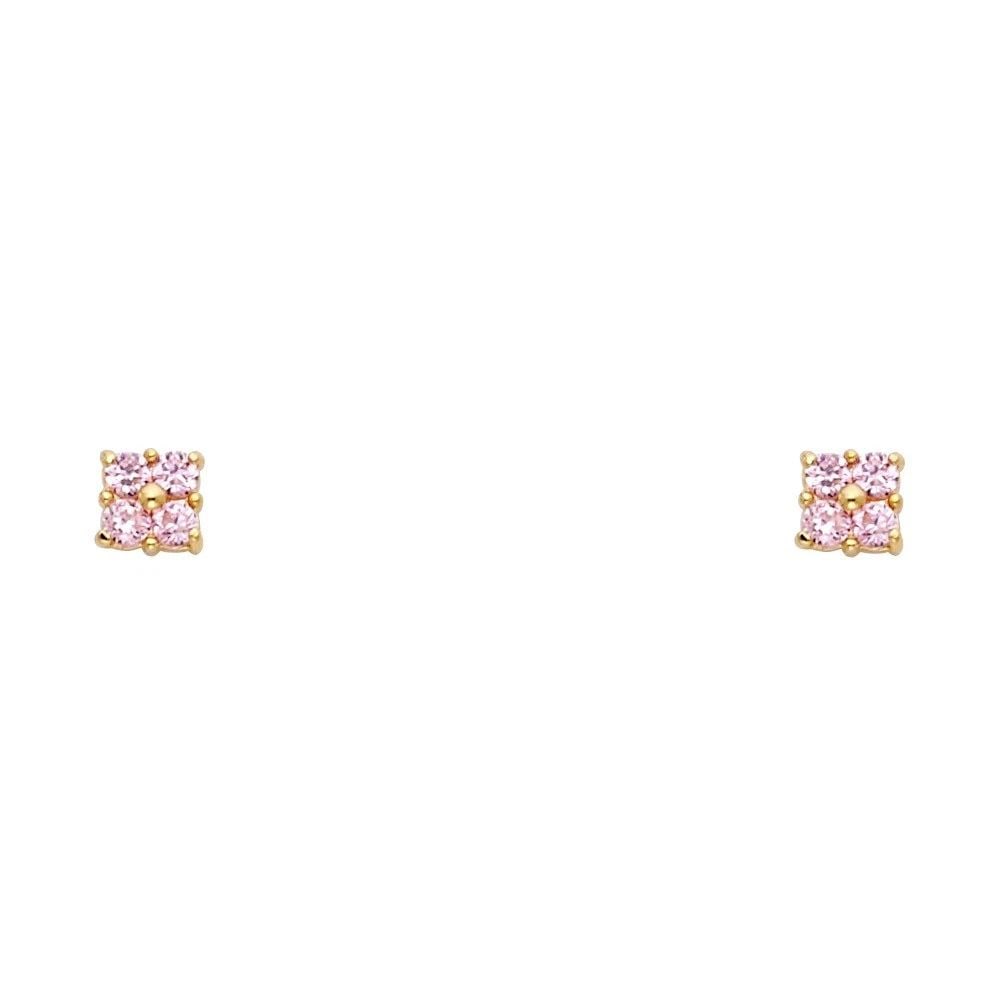 NEW 14K YELLOW GOLD SMALL 4 LEAF FLOWER PINK STUD EARRINGS: NEW 14K YELLOW GOLD SMALL 4 LEAF FLOWER PINK STUD EARRINGSSMALL 4 LEAF FLOWER PINK STUD EARRINGSNEW 14KYELLOW GOLD