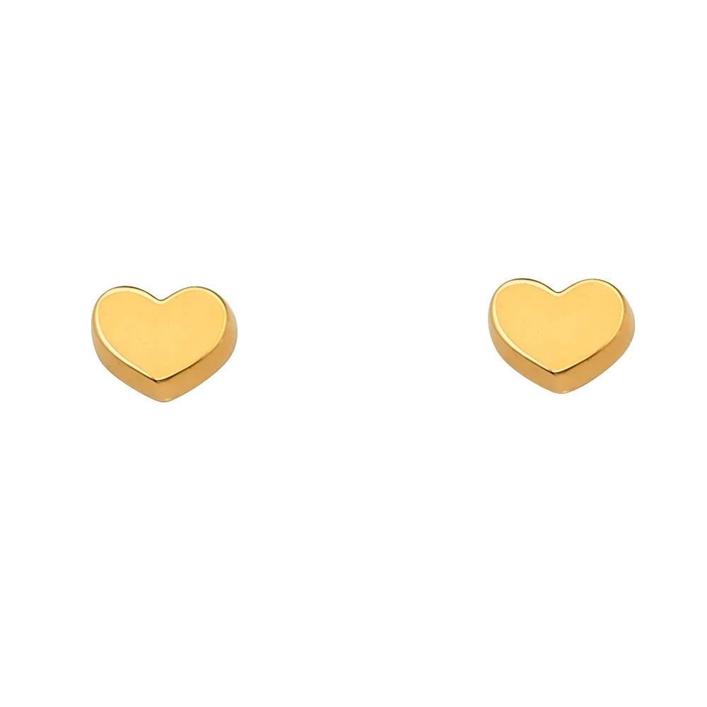 NEW 14K YELLOW GOLD PLAIN HEART EARRINGS WITH SCREW BACK (1 of 2)