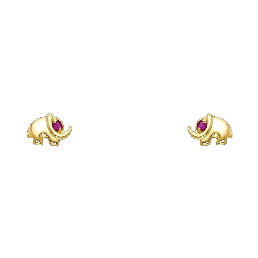 NEW 14K YELLOW GOLD SMALL ELEPHANT RED STUD EARRINGS (1 of 2)