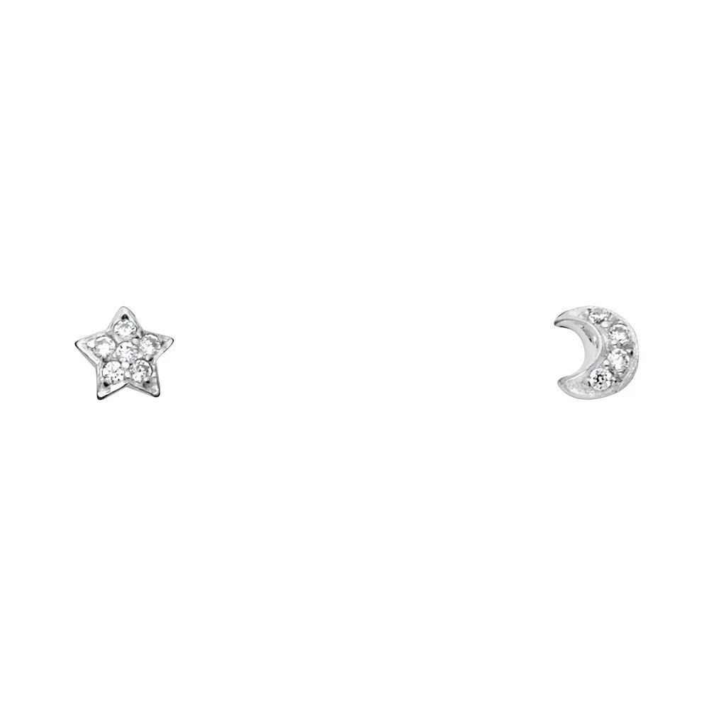 NEW 14K WHITE GOLD STAR+MOON STUD EARRINGS WITH SCREW BACK: NEW 14K WHITE GOLD STAR+MOON STUD EARRINGS WITH SCREW BACKSTAR+MOON STUD EARRINGS WITH SCREW BACKNEW 14KWHITE GOLD