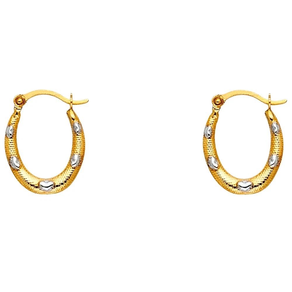 NEW 14K TWO TONE GOLD FANCY HOLLOW HOOP EARRINGS: NEW 14K TWO TONE GOLD FANCY HOLLOW HOOP EARRINGSFANCY HOLLOW HOOP EARRINGSNEW 14KTWO TONE GOLDHeight : 15 mmWidth : 12 mmWeight : 0.4g