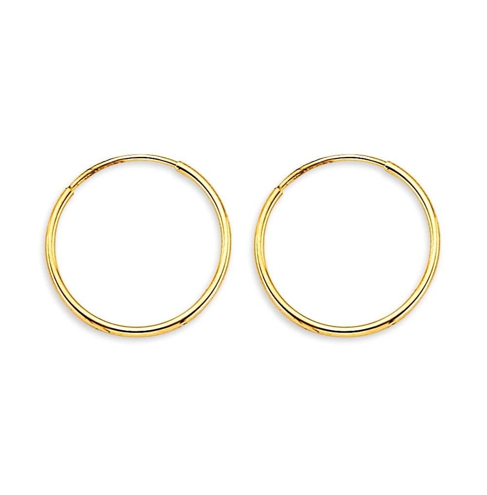NEW 14K YELLOW GOLD 1MM TUBE ENDLESS HOOP EARRINGS (1 of 2)
