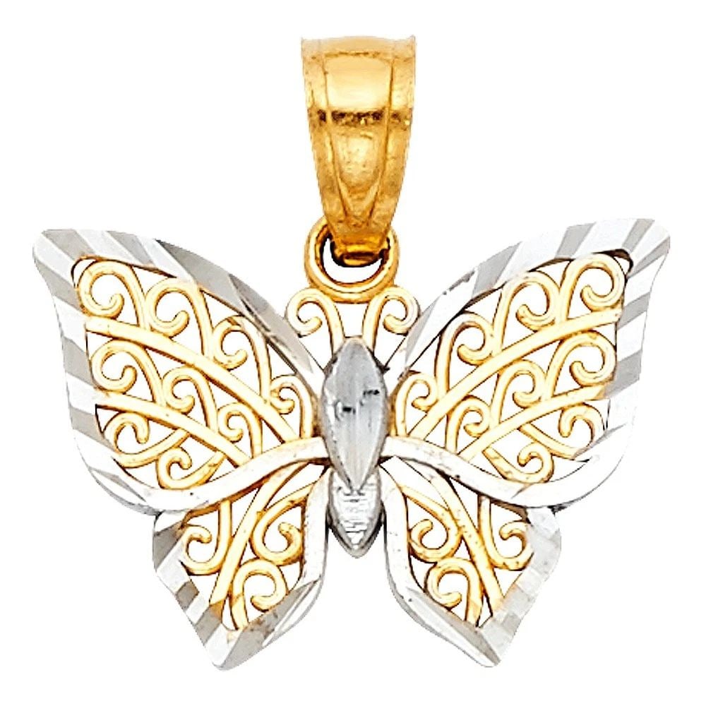 NEW 14K TWO TONE GOLD BUTTERFLY PENDANT (1 of 2)