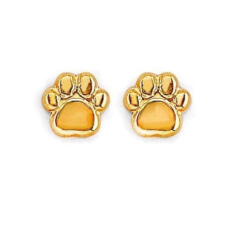 NEW 14K YELLOW GOLD PAW STUD EARRINGS WITH SCREW BACK: NEW 14K YELLOW GOLD PAW STUD EARRINGS WITH SCREW BACKPAW STUD EARRINGS WITH SCREW BACKNEW 14KYELLOW GOLD