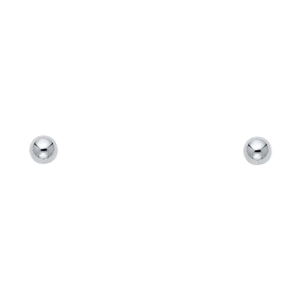 NEW 14K 4MM WHITE RHODIUM PLATED BALL POST EARRINGS WITH PUCH BACK (1 of 2)