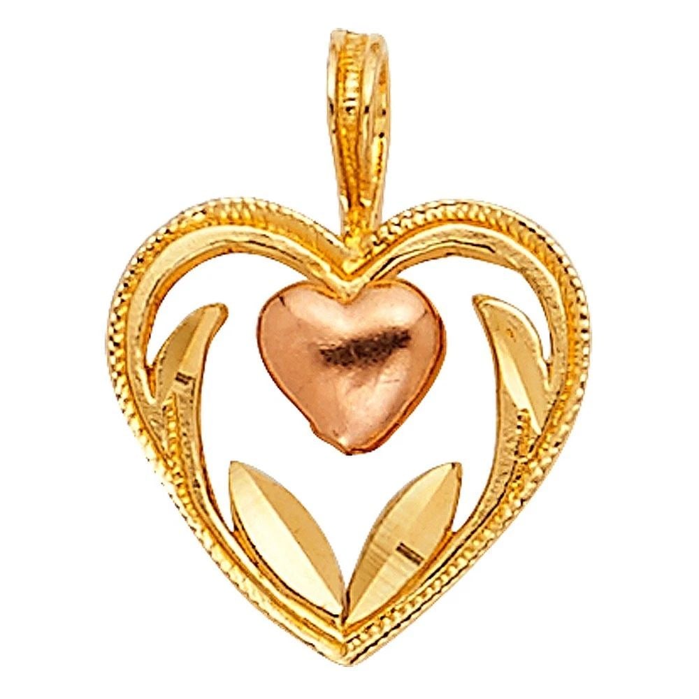 NEW 14K TWO TONE GOLD HEART PENDANT: NEW 14K TWO TONE GOLD HEART PENDANTHEART PENDANTNEW 14KTWO TONE GOLDHeight : 10 mmWidth : 10 mmApx. WEIGHT : 0.5g