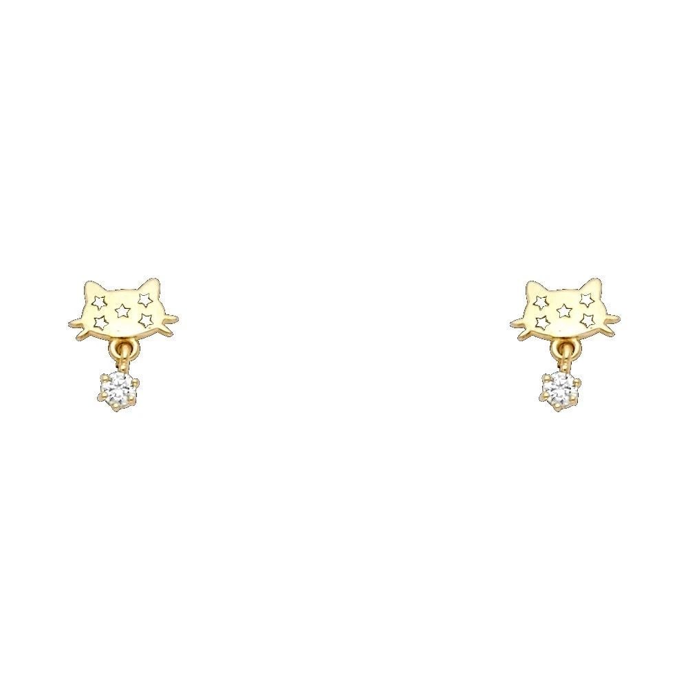 NEW 14K YELLOW GOLD CAT STUD EARRINGS WITH SCREW BACK: NEW 14K YELLOW GOLD CAT STUD EARRINGS WITH SCREW BACKCAT STUD EARRINGS WITH SCREW BACKNEW 14KYELLOW GOLD