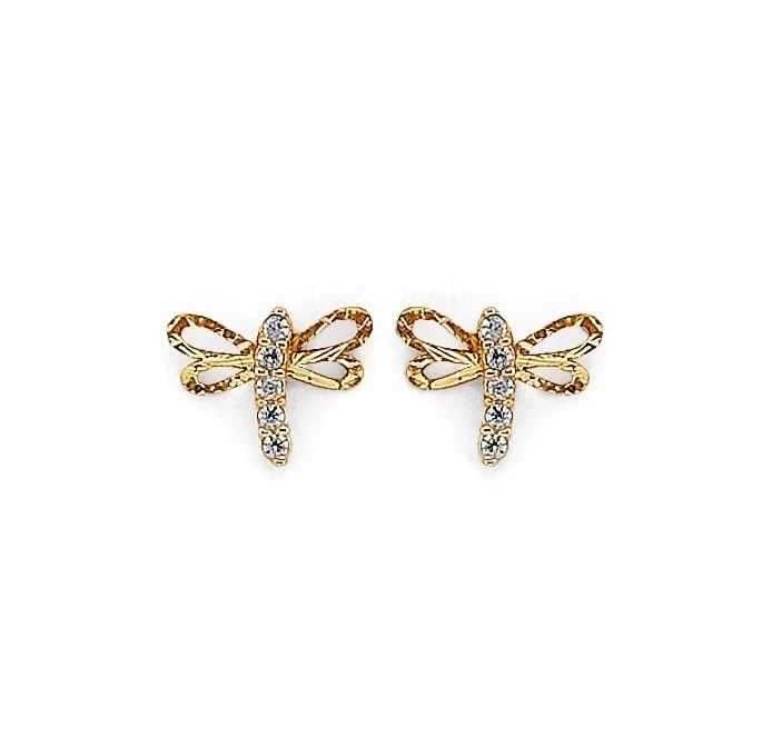 NEW 14K YELLOW GOLD DRAGONFLY STUD EARRINGS WITH SCREW BACK (1 of 2)