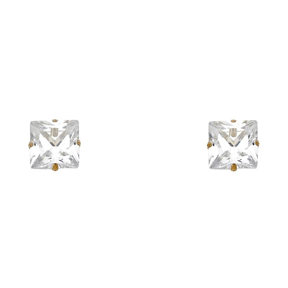 NEW 14K YELLOW GOLD 7MM SQUARE STAMP SCREW BACK STUD EARRINGS (1 of 2)