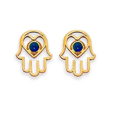 NEW 14K YELLOW GOLD HAMSA STUD EARRINGS WITH SCREW BACK: NEW 14K YELLOW GOLD HAMSA STUD EARRINGS WITH SCREW BACKHAMSA STUD EARRINGS WITH SCREW BACKNEW 14KYELLOW GOLD