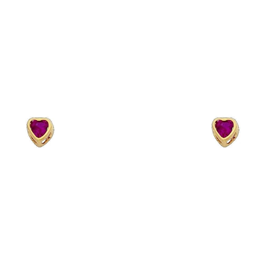 NEW 14K YELLOW GOLD 3MM HEART BEZEL SCREW BACK STUD EARRINGS (JUL) (1 of 2)