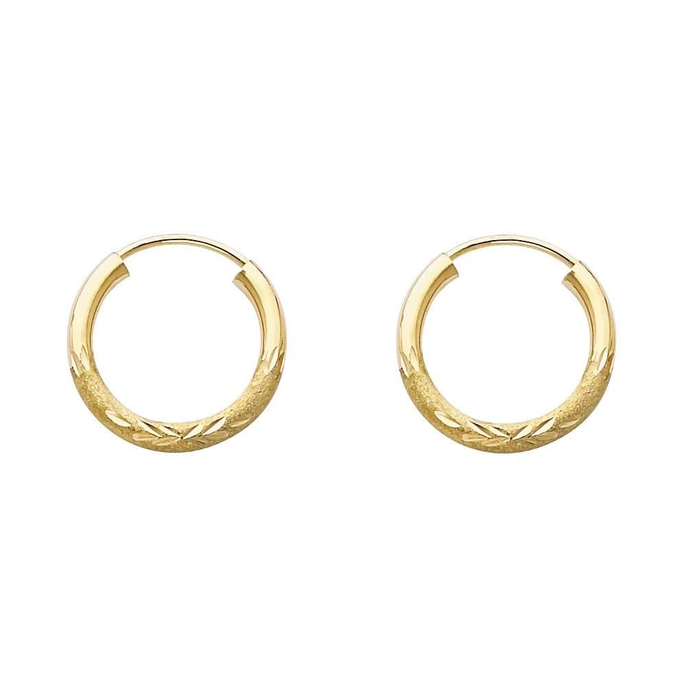 NEW 14K YELLOW GOLD 2MM BUDDED DC ENDLESS HOOP EARRINGS (15MM) (1 of 2)