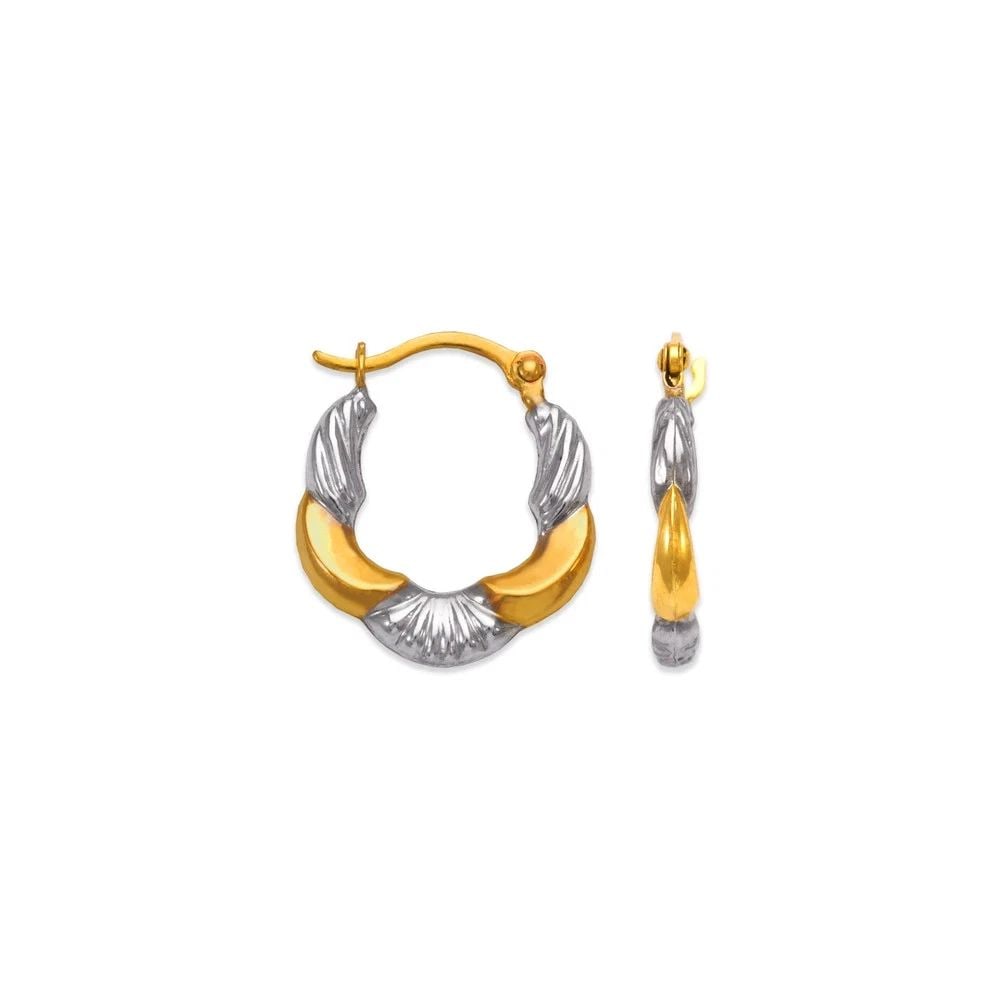 NEW 14K TWO TONE GOLD HOLLOW SUPER LIGHT SHRIMP HOOP EARRINGS: NEW 14K TWO TONE GOLD HOLLOW SUPER LIGHT SHRIMP HOOP EARRINGSHOLLOW SUPER LIGHT SHRIMP HOOP EARRINGSNEW 14KTWO TONE GOLDWidth: Approx. 13mmApx WEIGHT: 0.5g
