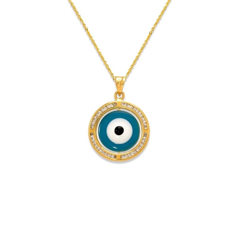 NEW 14K YELLOW GOLD MINI EVIL EYE ENAMEL PENDANT (1 of 2)