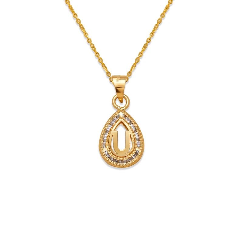 NEW 14K YELLOW GOLD TEARDROP INITIAL "U" PENDANT (1 of 2)