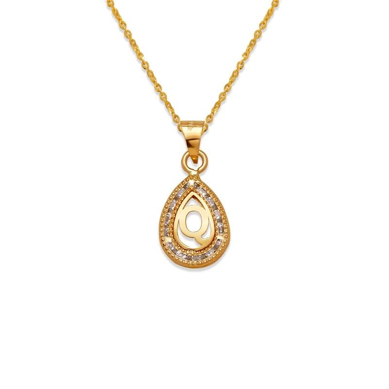 NEW 14K YELLOW GOLD TEARDROP INITIAL "Q" PENDANT (1 of 2)