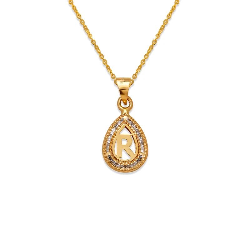 NEW 14K YELLOW GOLD TEARDROP INITIAL "R" PENDANT (1 of 2)