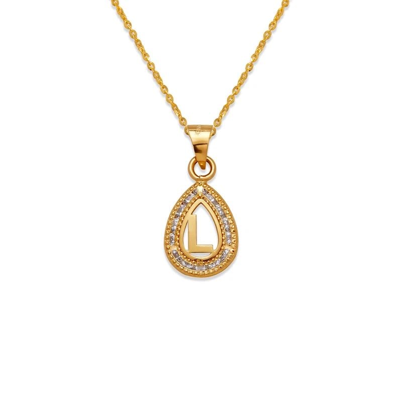 NEW 14K YELLOW GOLD TEARDROP INITIAL "L" PENDANT: NEW 14K YELLOW GOLD TEARDROP INITIAL "L" PENDANTTEARDROP INITIAL "L" PENDANTNEW 14KYELLOW GOLDApx. WIDTH: 9x12mmApx WEIGHT: 0.5g