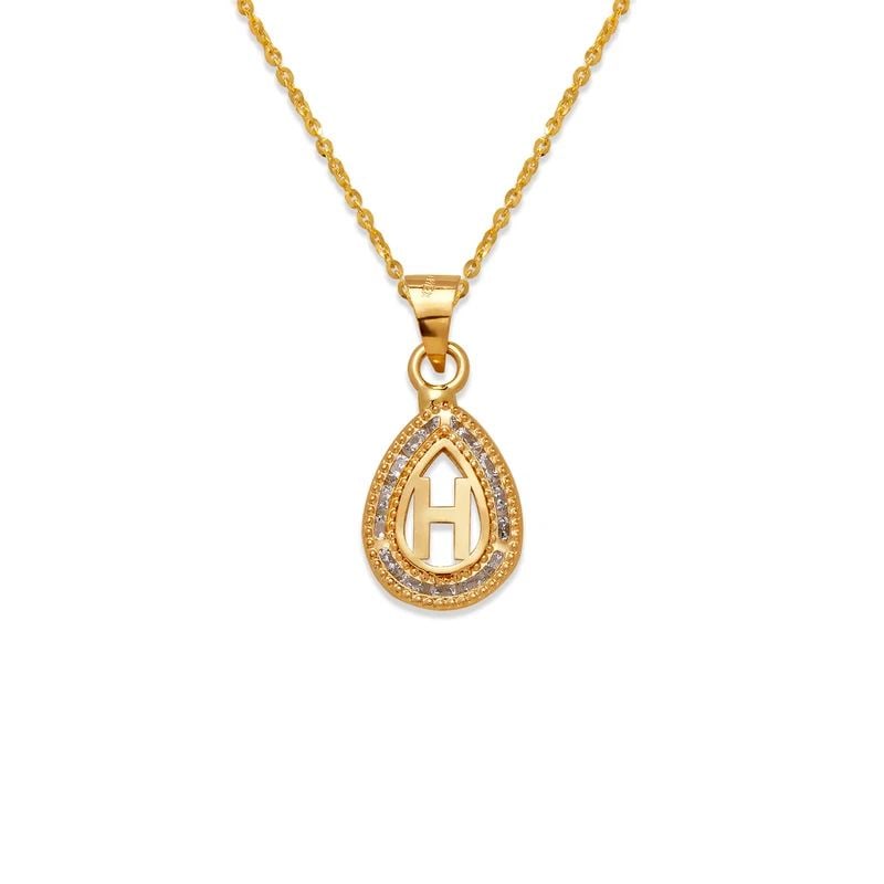 NEW 14K YELLOW GOLD TEARDROP INITIAL "H" PENDANT: NEW 14K YELLOW GOLD TEARDROP INITIAL "H" PENDANTTEARDROP INITIAL "H" PENDANTNEW 14KYELLOW GOLDApx. WIDTH: 9x12mmApx WEIGHT: 0.5g