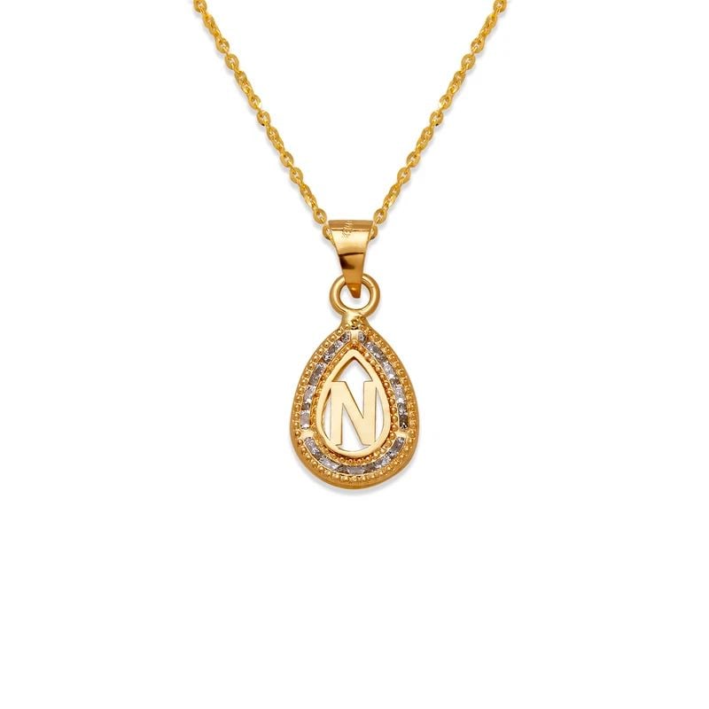 NEW 14K YELLOW GOLD TEARDROP INITIAL "N" PENDANT (1 of 2)