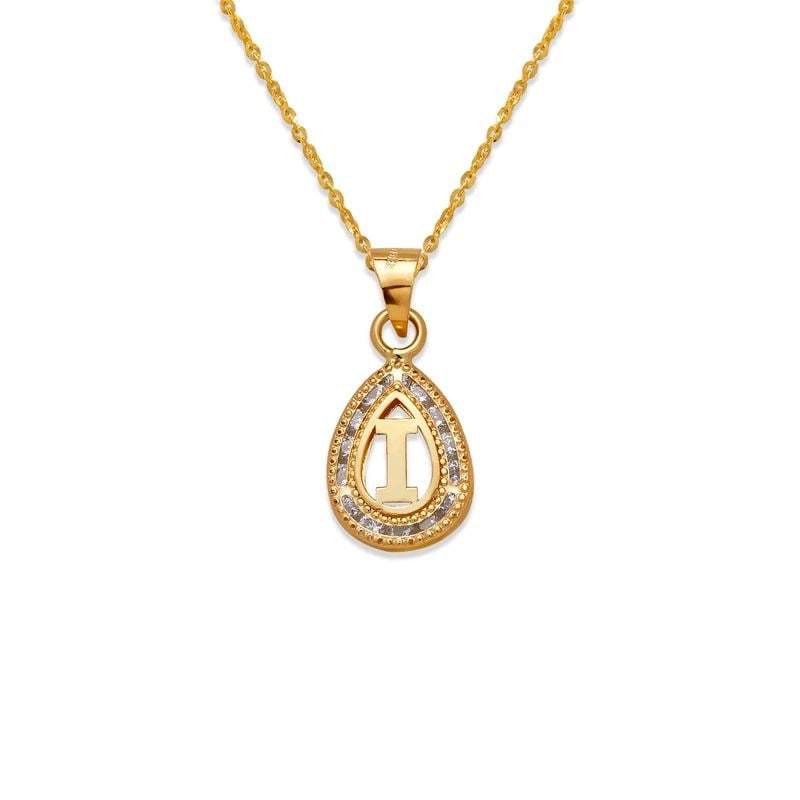 NEW 14K YELLOW GOLD TEARDROP INITIAL "I" PENDANT (1 of 2)