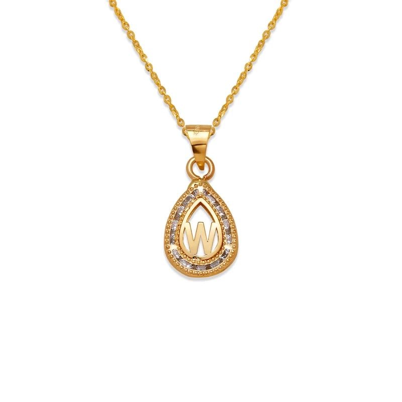 NEW 14K YELLOW GOLD TEARDROP INITIAL "W" PENDANT (1 of 2)