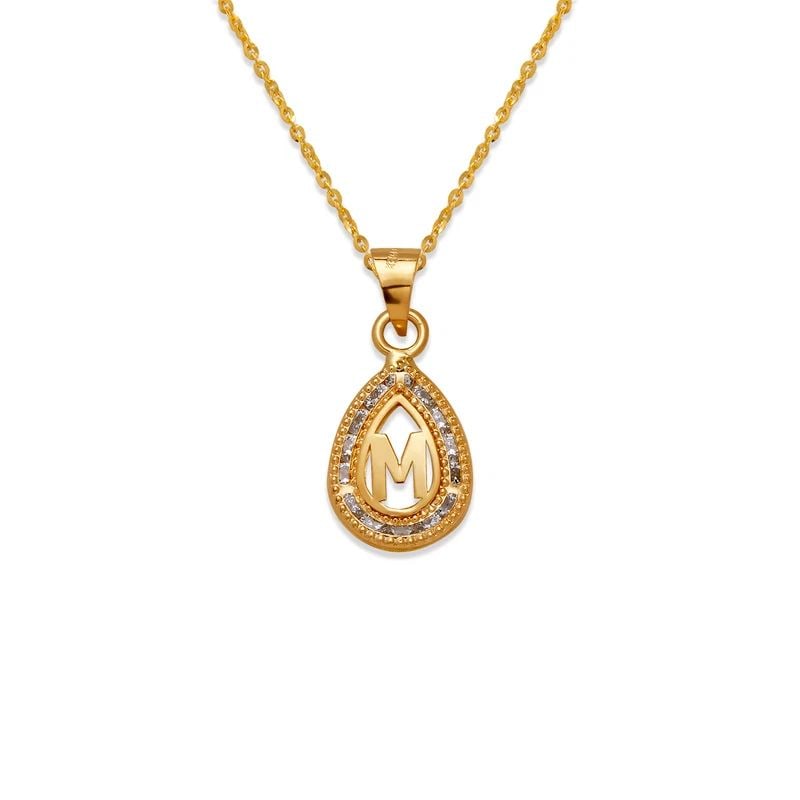 NEW 14K YELLOW GOLD TEARDROP INITIAL "M" PENDANT (1 of 2)