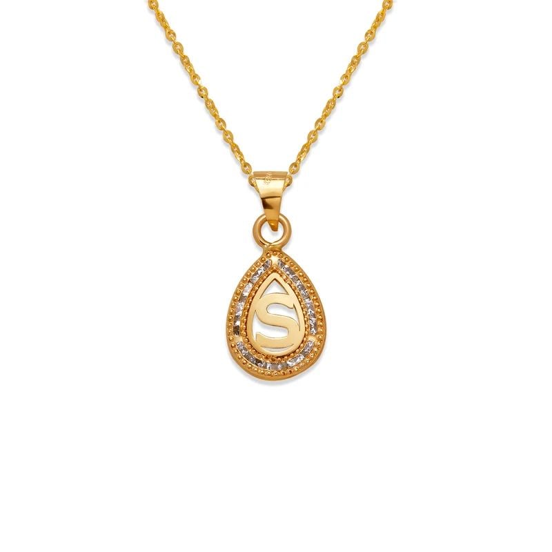 NEW 14K YELLOW GOLD TEARDROP INITIAL "S" PENDANT: NEW 14K YELLOW GOLD TEARDROP INITIAL "S" PENDANTTEARDROP INITIAL "S" PENDANTNEW 14KYELLOW GOLDApx. WIDTH: 9x12mmApx WEIGHT: 0.5g