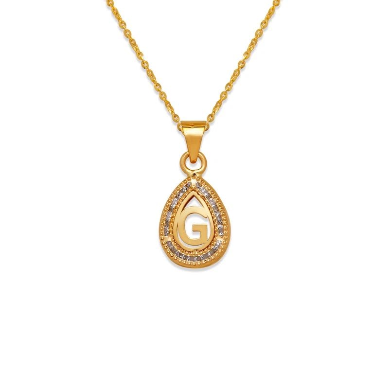 NEW 14K YELLOW GOLD TEARDROP INITIAL "G" PENDANT: NEW 14K YELLOW GOLD TEARDROP INITIAL "G" PENDANTTEARDROP INITIAL "G" PENDANTNEW 14KYELLOW GOLDApx. WIDTH: 9x12mmApx WEIGHT: 0.5g